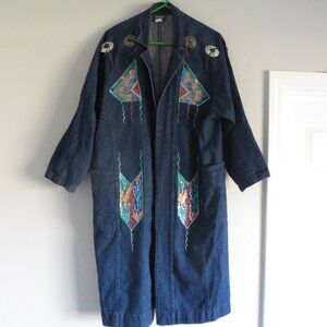 Roughrider women's vintage glitter indian blue denim long jacket size L